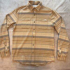 Hurley Men’s Portland Stretch Flannel Shirt - Tan/Blue Striped - Small